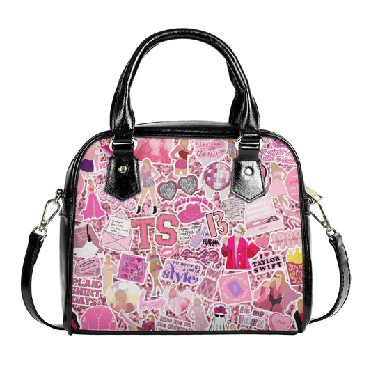 Popstar Taylor Pink Sticker Collage V2 Vegan Leather Hybrid Satchel Shoulder Crossbody Handbag - Wonderland Gift Co